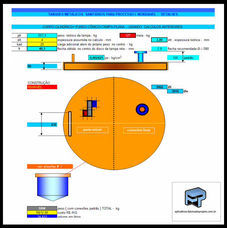 Planilha Para Calculo E Dimensionamento De Teto Plano Para Tanques Aplicativos Fábrica Do Projeto 0521